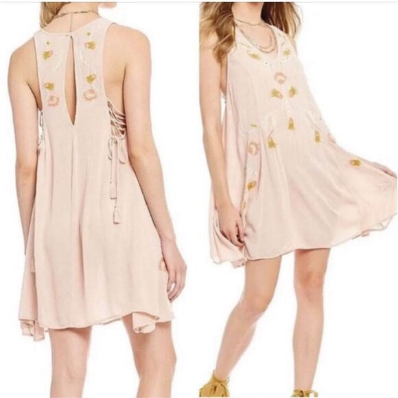 Free People Adelaide Embroidered Festival Slip Dress Blush Combo - Picture 1 of 6